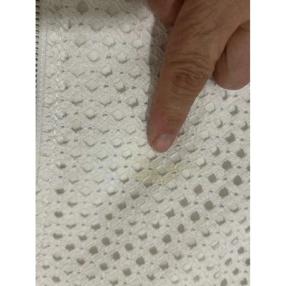 Chicos White Diamond Mesh Moto Jacket Womens Size 4 Asymmetric Zip Mixed Media - Picture 5 of 10